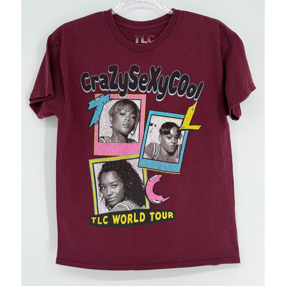 TLC CrazySexyCool World Tour Graphic Tee Burgundy 90s R&B Band Shirt Sz‎ S